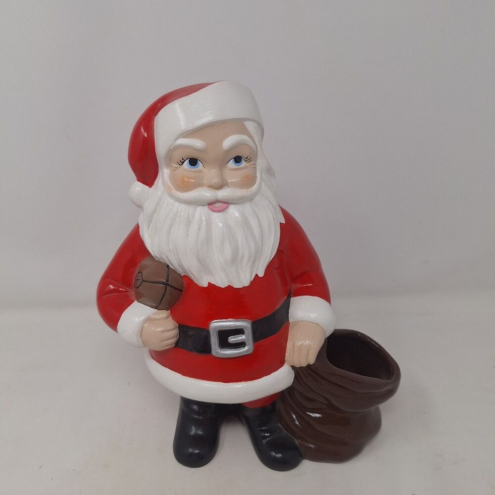 Vintage Santa Claus With Football 1970s Ceramic Mold Hand Painted Christmas